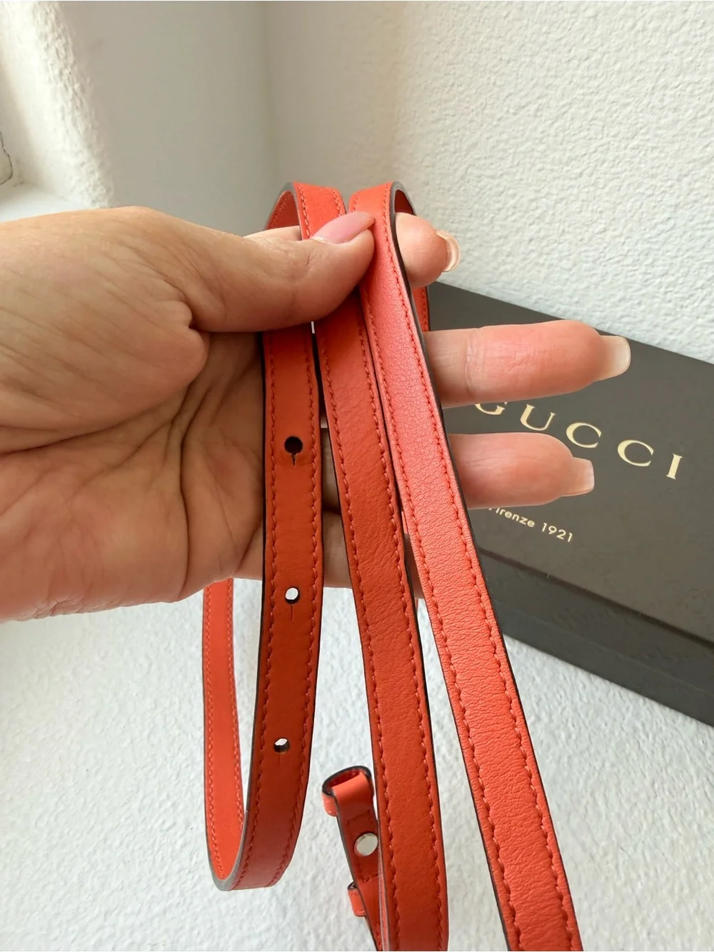 GUCCI Coral Orange Leather Wallet on Chain Crossbody/ Clutch with Interlocking G